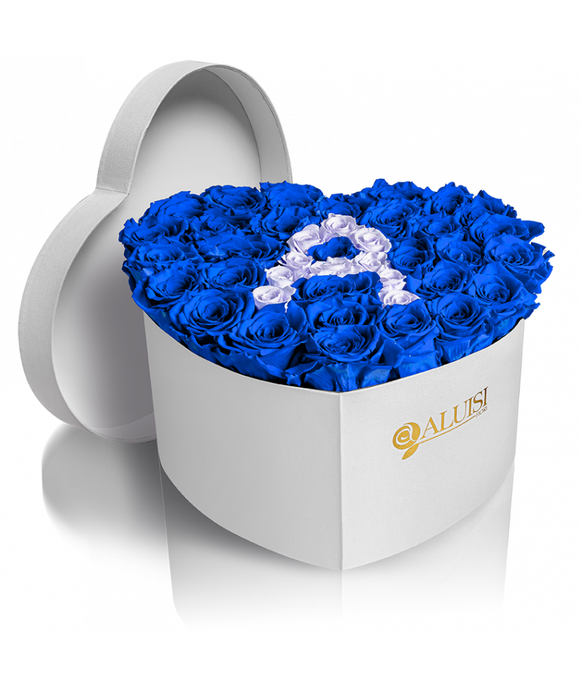 Cuore di Rose Blu Stabilizzate Personalizzabile