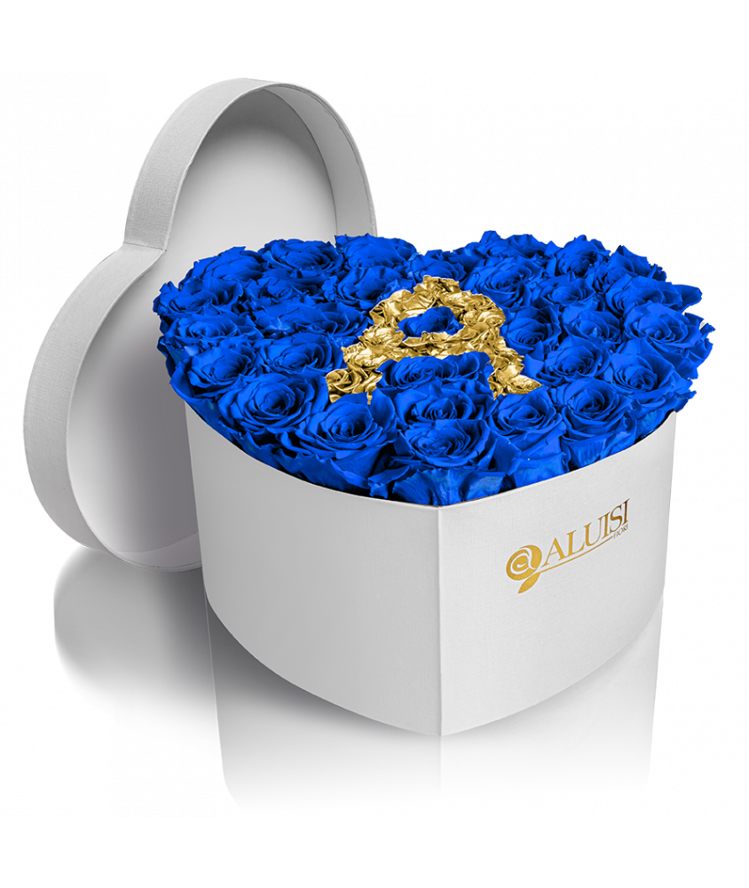 Cuore di Rose Blu Stabilizzate Personalizzabile