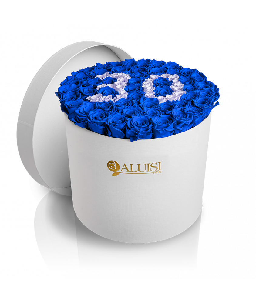 50 Rose Blu Stabilizzate Flower Box Personalizzabile