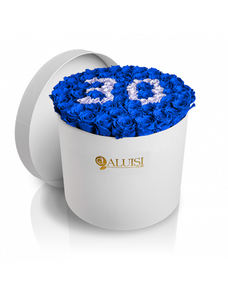 50 Rose Blu Stabilizzate Flower Box Personalizzabile