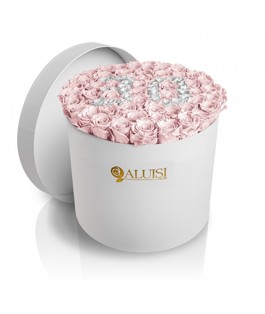 50 Rose Rosa Stabilizzate Flower Box Personalizzabile