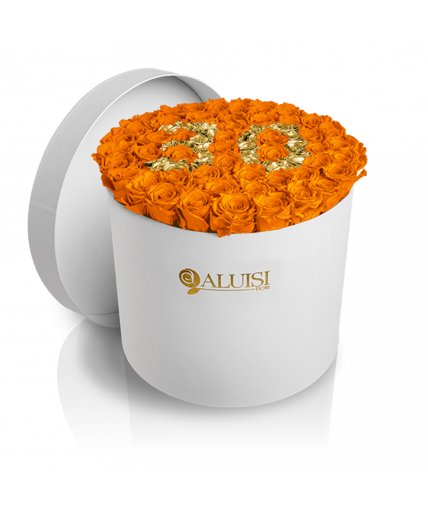 50 Rose Arancioni Stabilizzate Flower Box Personalizzabile