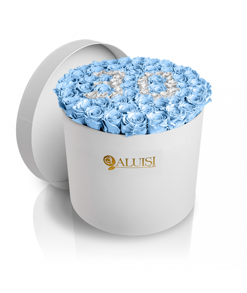 50 Rose Celesti Stabilizzate Flower Box Personalizzabile