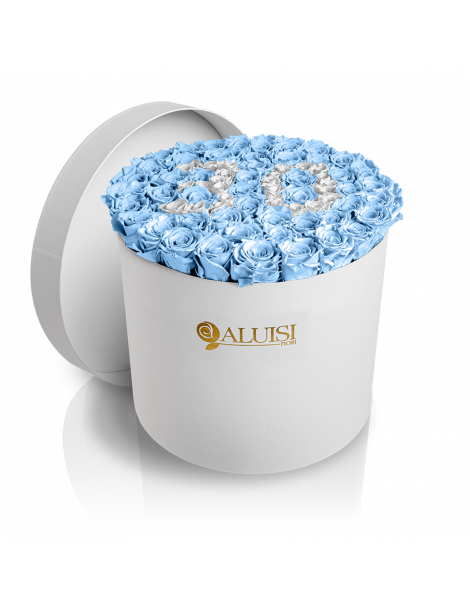 50 Rose Celesti Stabilizzate Flower Box Personalizzabile