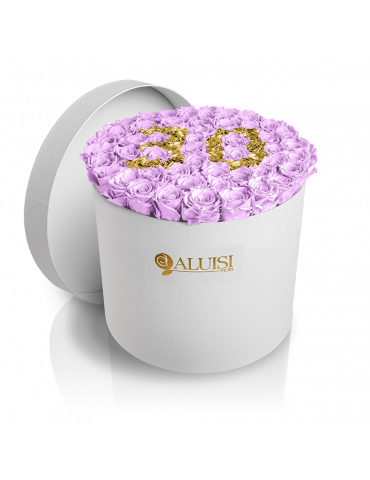 50 Rose Viola Stabilizzate Flower Box Personalizzabile