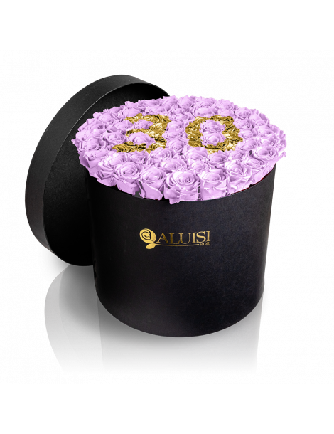 50 Rose Viola Stabilizzate Flower Box Personalizzabile