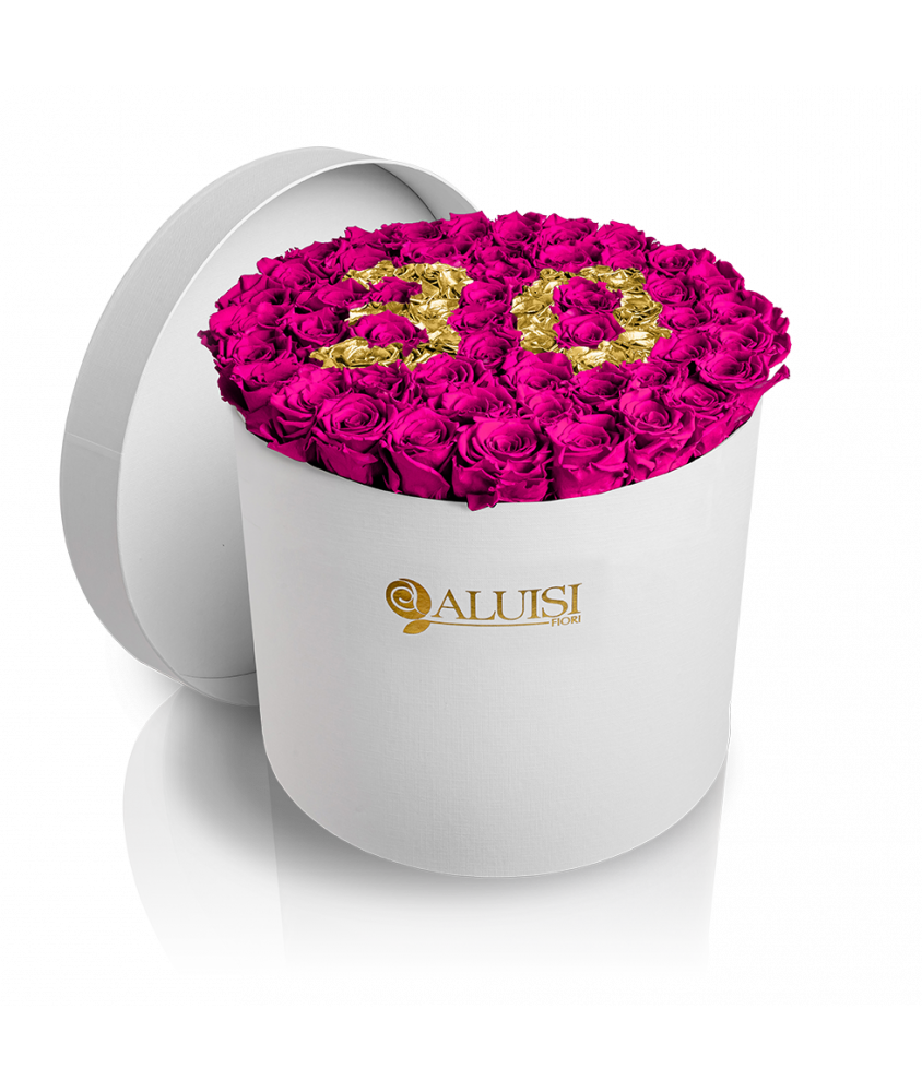 50 Rose Fucsia Stabilizzate Flower Box Personalizzabile