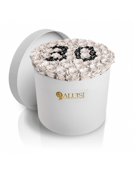 50 Rose Bianche Stabilizzate Flower Box Personalizzabile