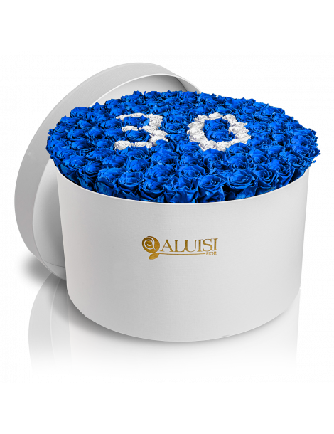 100 Rose Blu Stabilizzate Flower Box Personalizzabile