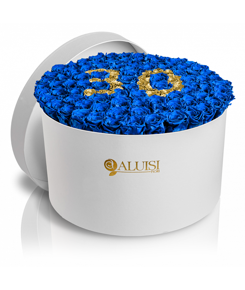 100 Rose Blu Stabilizzate Flower Box Personalizzabile