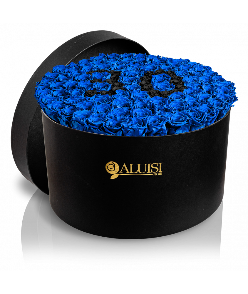 100 Rose Blu Stabilizzate Flower Box Personalizzabile