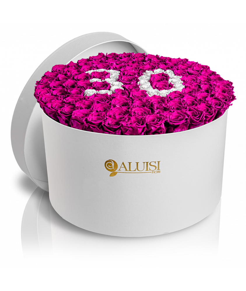 100 Rose Fucsia Stabilizzate Flower Box Personalizzabile