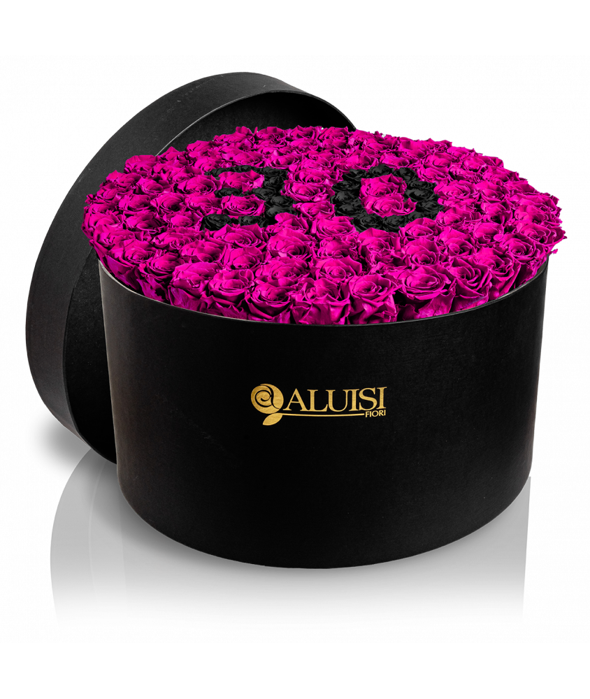 100 Rose Fucsia Stabilizzate Flower Box Personalizzabile