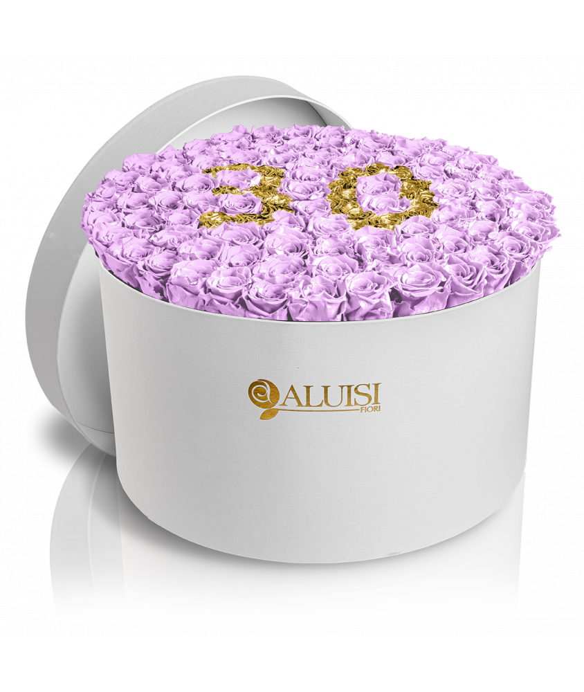 100 Rose Viola Stabilizzate Flower Box Personalizzabile