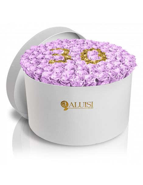 100 Rose Viola Stabilizzate Flower Box Personalizzabile