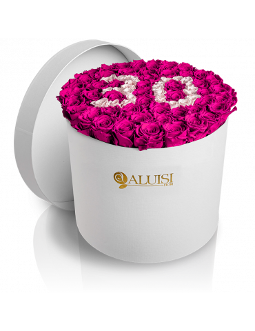 50 Rose Fucsia Stabilizzate Flower Box Personalizzabile