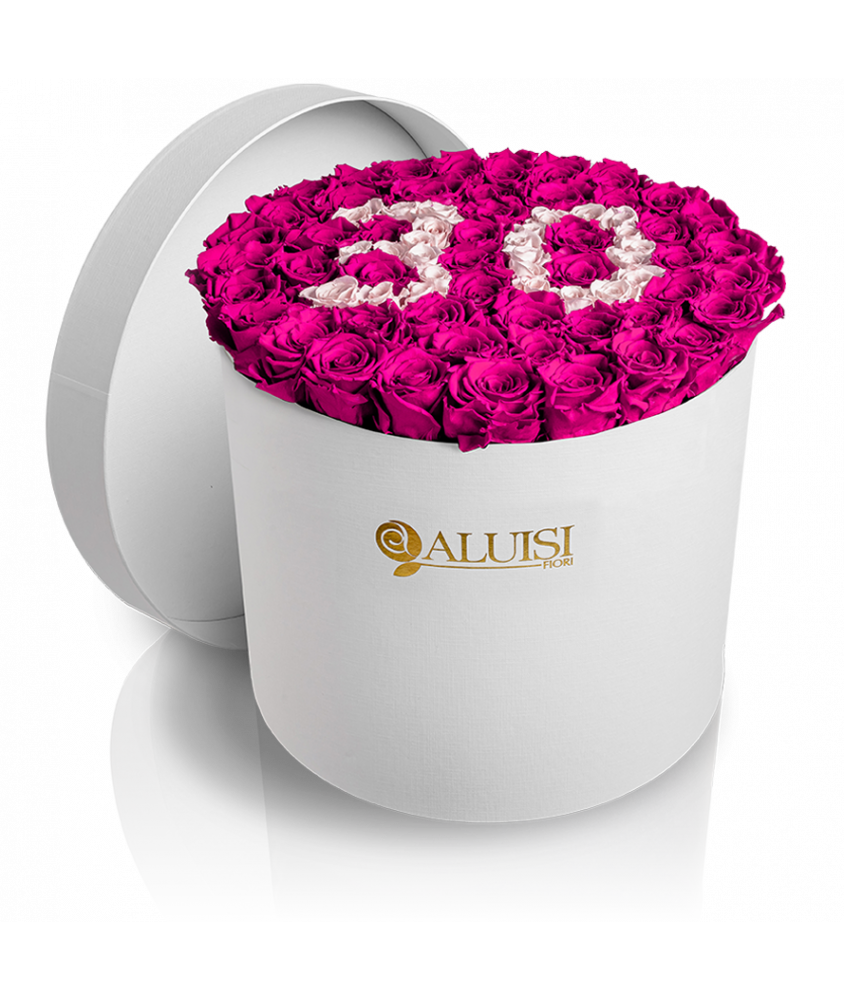 50 Rose Fucsia Stabilizzate Flower Box Personalizzabile