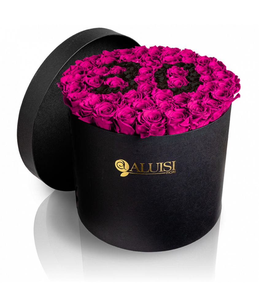 50 Rose Fucsia Stabilizzate Flower Box Personalizzabile