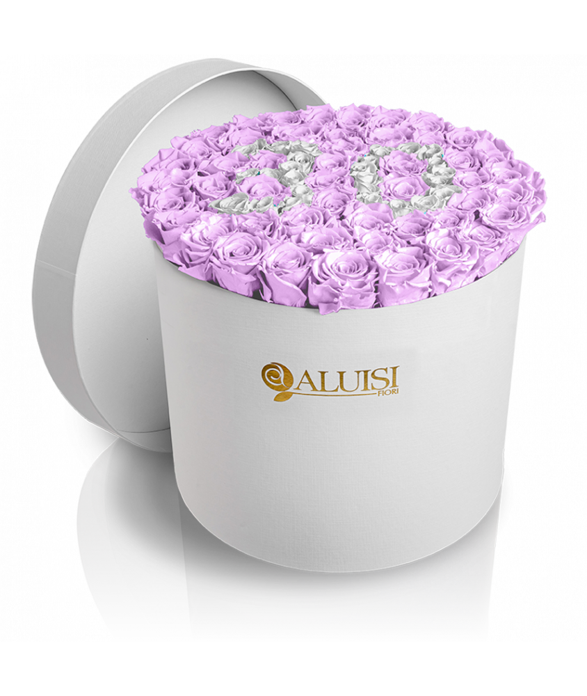 50 Rose Viola Stabilizzate Flower Box Personalizzabile