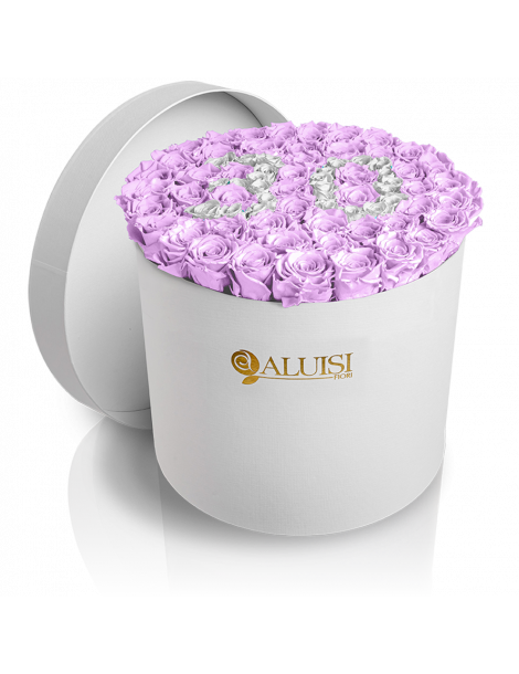 50 Rose Viola Stabilizzate Flower Box Personalizzabile